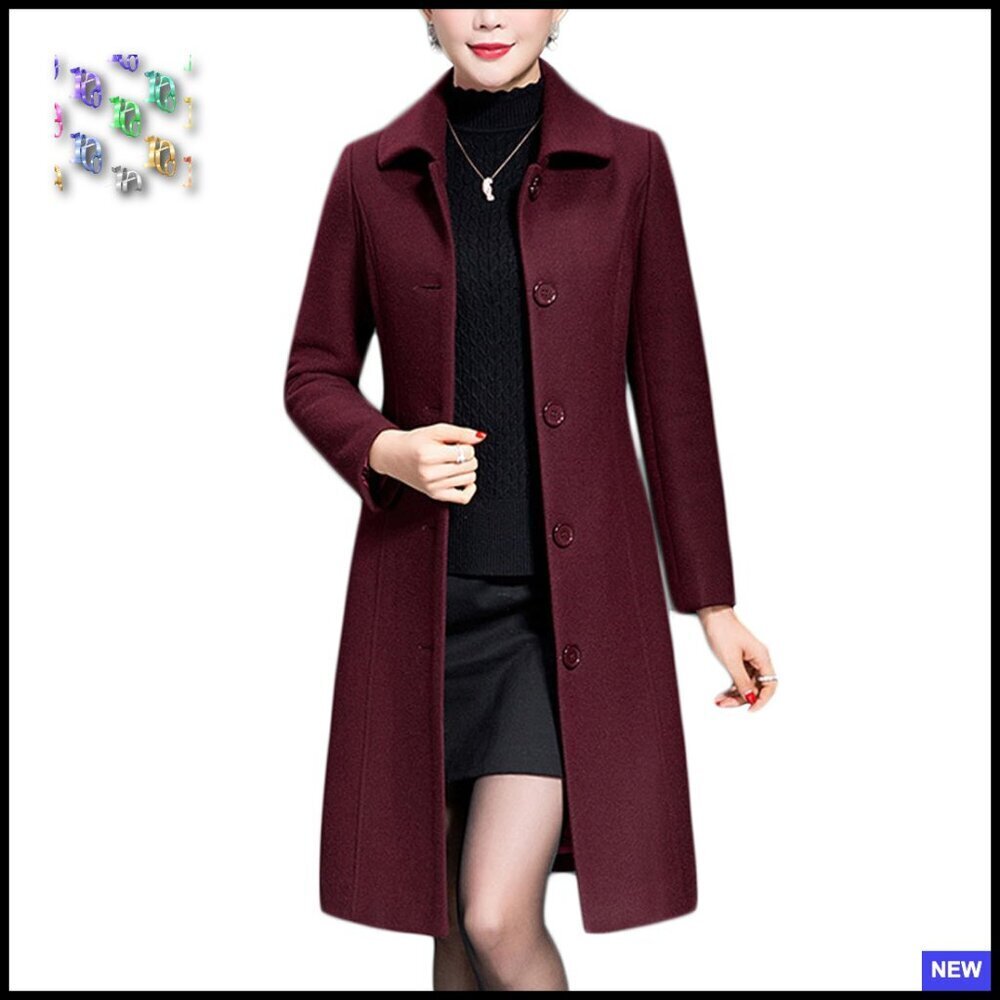 Wool Trench Coat Classic Elegant Fitted Winter Overcoat Long Sleeve Button Front